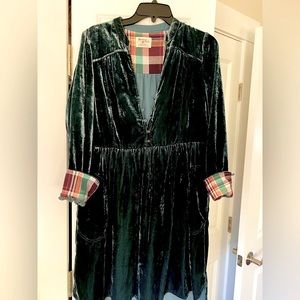 Anthropologie Emerald Green Velvet Babydoll Dress Size S